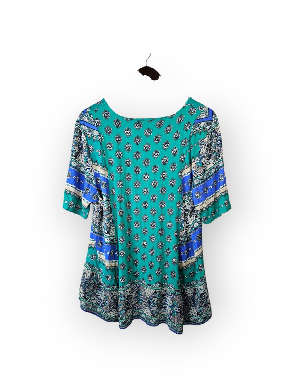 Chico's Teal Mandala Print Short Sleeve Top Size 3 XL Mixed Media - Picture 5 of 5